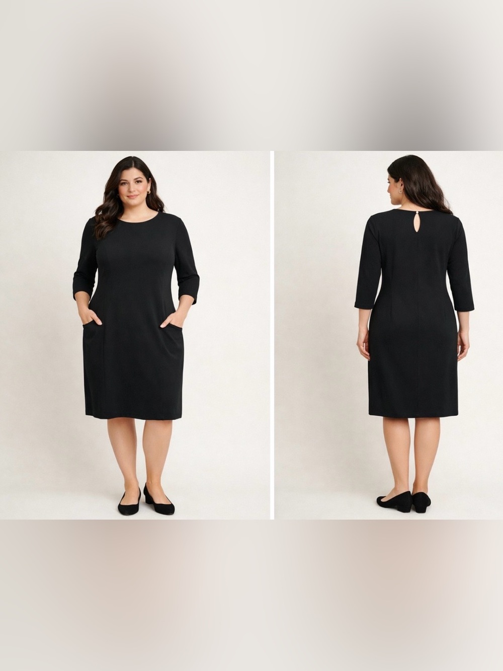 J McLaughlin Black Ponte Knit Catalyst 3/4 Sleeve Sheath Stretch Dress Large